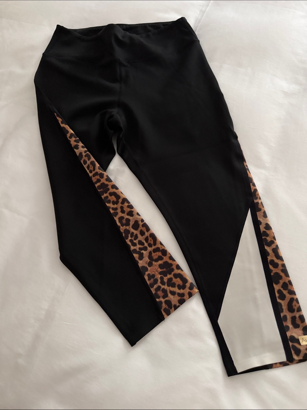 Black Leggings with Leopard Side Panels - Women's Active Leggings
